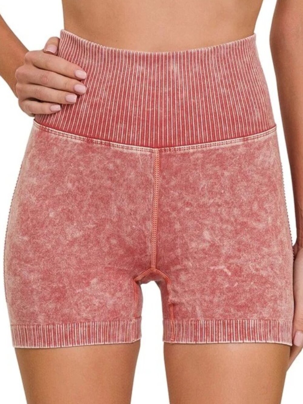 Washed Seamless High Waisted Shorts in Rust